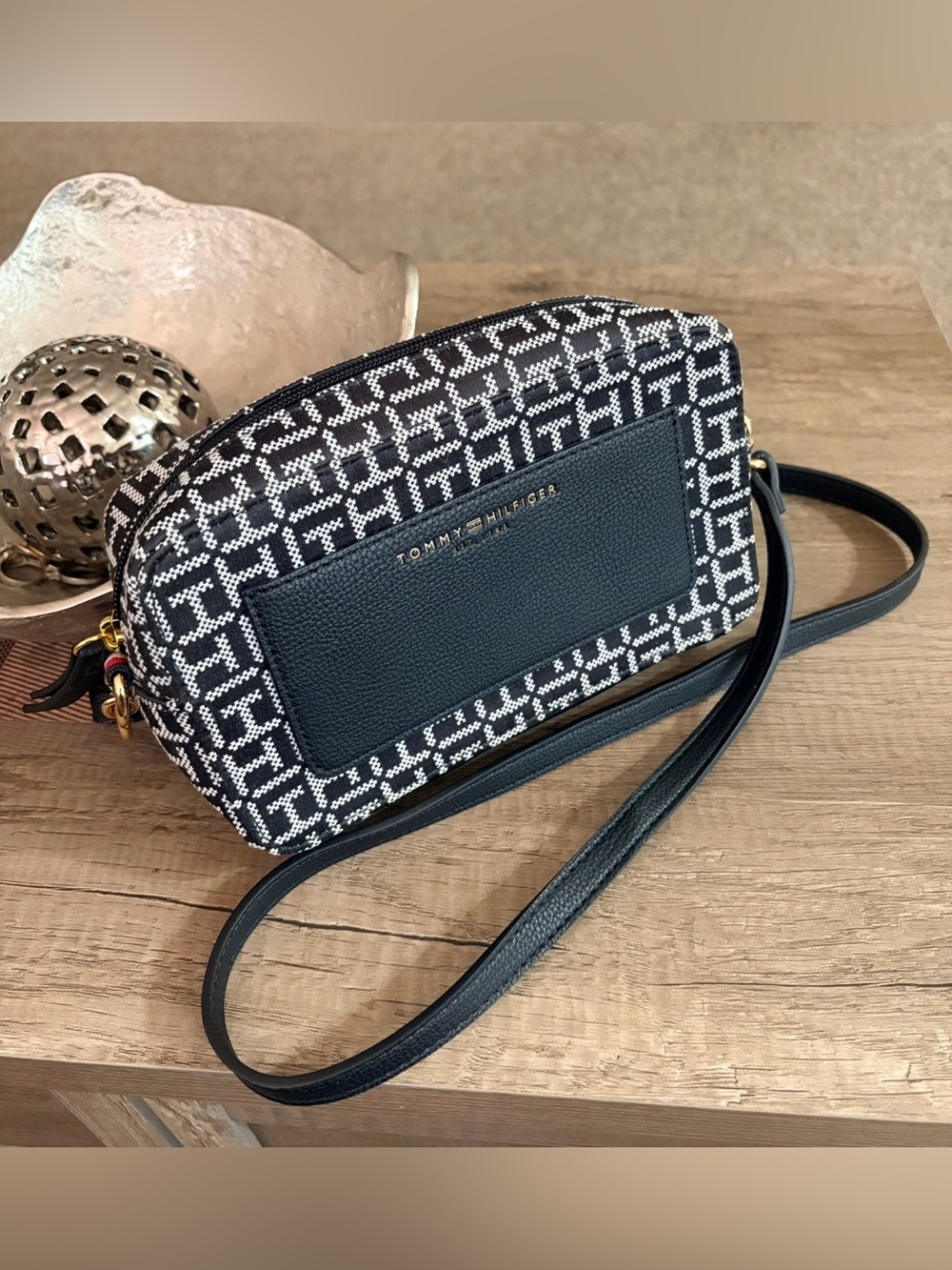 Tommy Hilfiger Black & White Logo Jacquard Crossbody